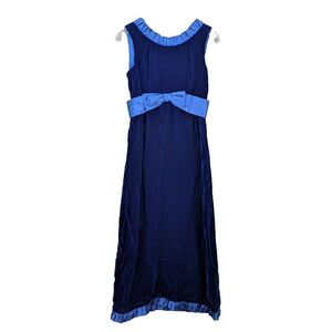Vtg Royal Blue Velvet Prom Ball Formal Evening Long Dress Satin Bow Y2K‎ Youth